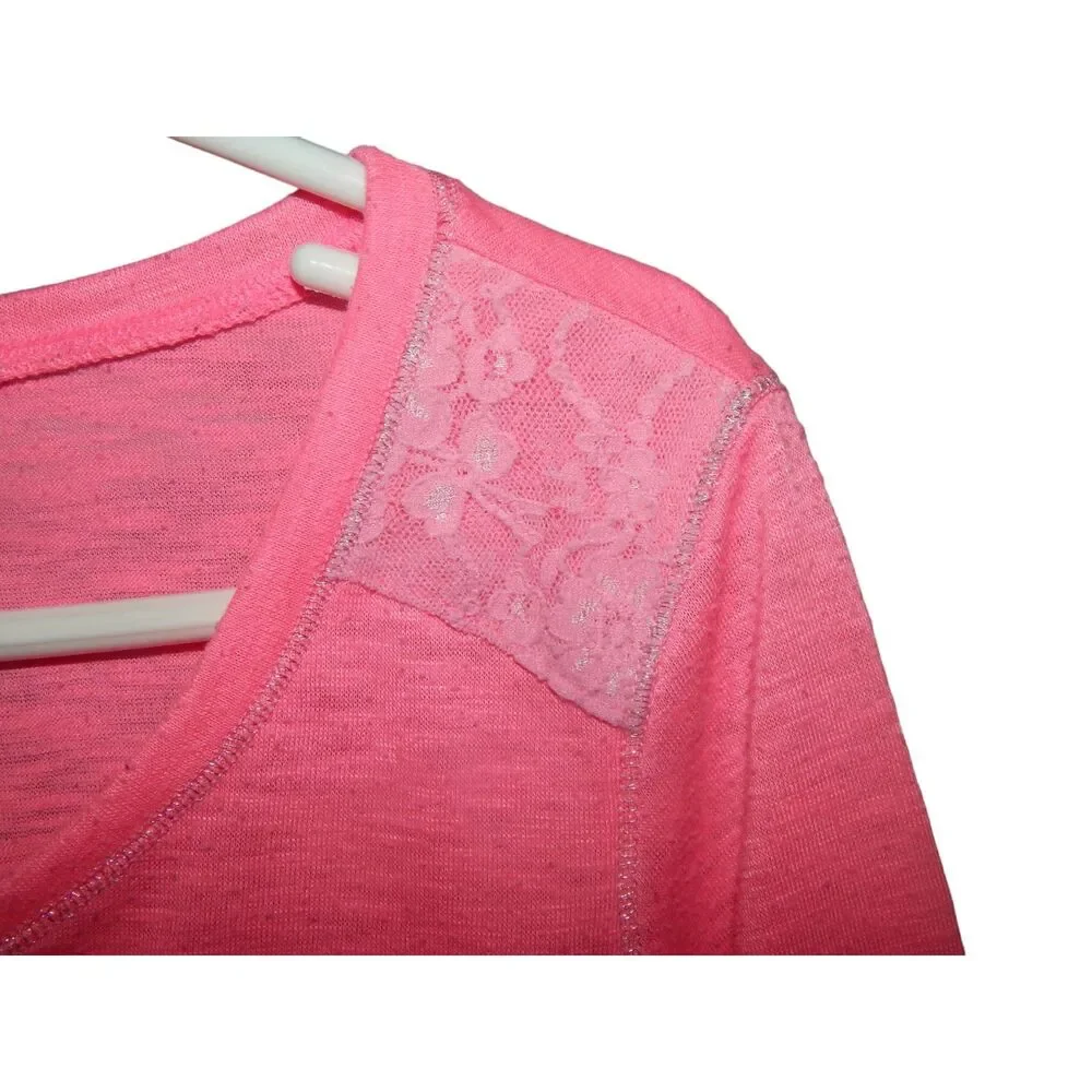 Justice Girls Size 8 Light Pink Long Sleeve Top w/ Lace Shoulder & Pocket Detail